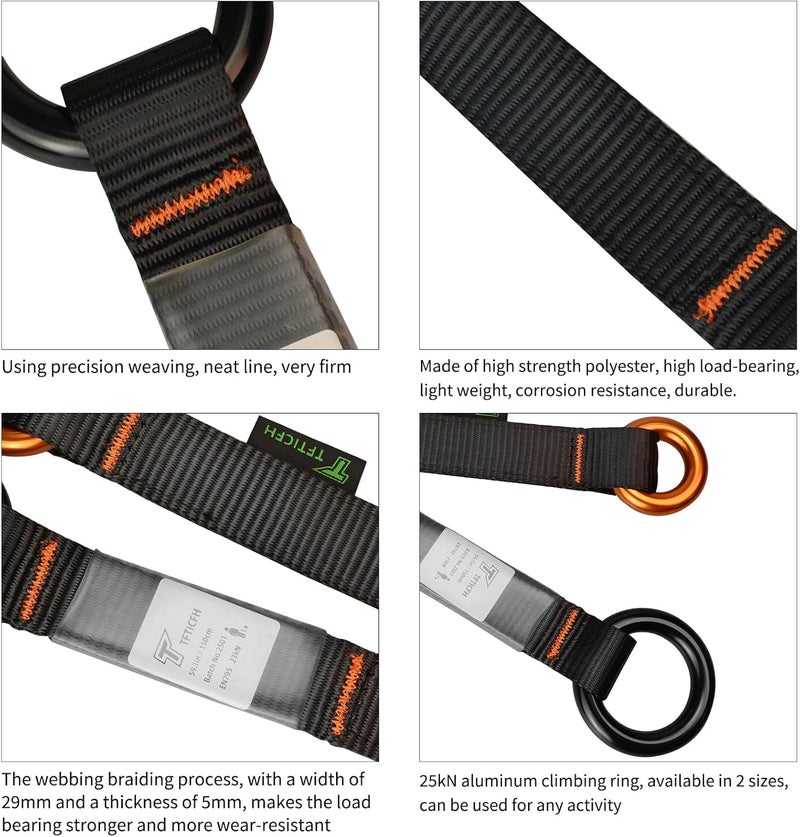 TFTICFH Friction Saver, 23kN Cambium Saver Retrievable Anchor, Climbing Rope Loop Belt Sling with Two 25kN Aluminum Rings for Tree Arborist Climbing Rappeling - Image 5